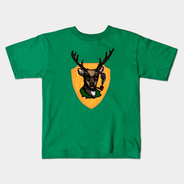 Pipe Smoking Deer Kids T-Shirt by Tessa McSorley